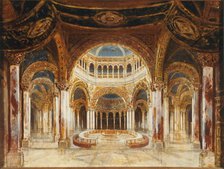 The Temple of the Holy Grail. Set design for opera Parsifal by Richard Wagner, 1882.
