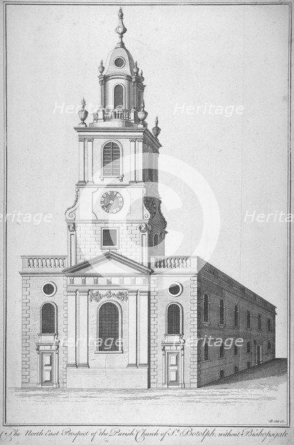 North-east view of the Church of St Botolph without Bishopsgate, City of London, 1750.               Artist: Benjamin Cole