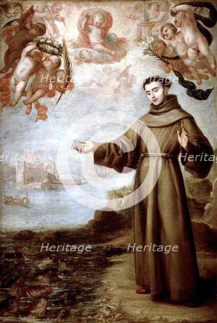 Saint Anthony Abbot preaching to fish' oil by Carreño de Miranda.