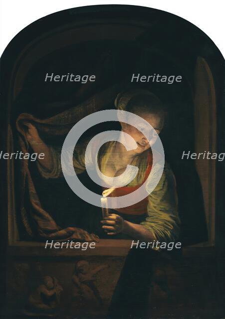 Young Woman with a Lighted Candle at a Window, 1658. Creator: Gerrit Dou.