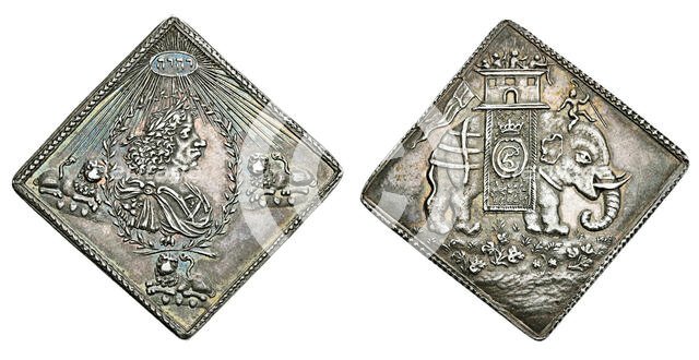 Christian V, of Denmark. Square silver medal (or coin), called "Kastemønter", on his coronation,1670 Creator: Numismatic, West European Coins  .