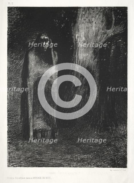 The Night: The Man Was Alone in a Night Landscape, 1886. Creator: Lemercier & Cie.; Odilon Redon (French, 1840-1916).