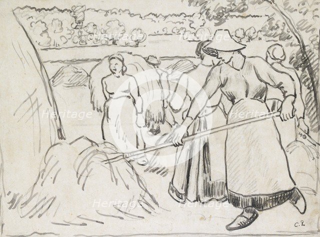Compositional study of harvesters in a landscape, c1893. Artist: Camille Pissarro.