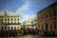  'Holy Week procession in Seville, 1853', oil by Joaquin Dominguez Bequer.