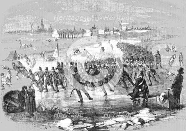 'Manoeuvres of a Regiment of Dutch Infantry upon the Ice, near Dordrecht', 1854. Creator: Unknown.