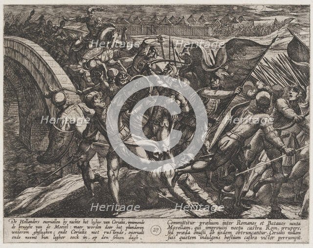 Plate 27: The Dutch During a Surprise Attack of the Roman Camp on the Moselle, from The Wa..., 1611. Creator: Antonio Tempesta.