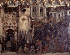 Fight and entry of the troops of James I by the painted door of Medina Myurka (1229), table in th…