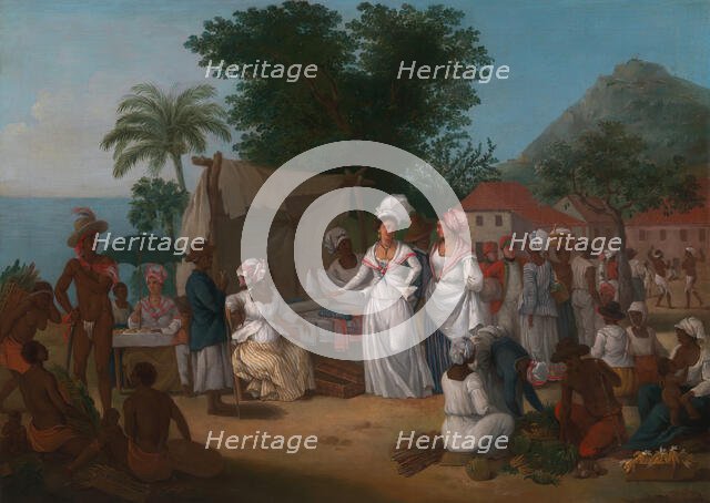 A Linen Market with a Linen-stall and Vegetable Seller in the West Indies, ca. 1780. Creator: Agostino Brunias.