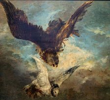 Falcon Attacking a Pigeon, 1844. Creator: Menzel, Adolph Friedrich, von (1815-1905).