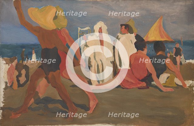Bathers on the Lido, Venice (Serge Diaghilev and Vaslav Nijinsky on the Beach). Artist: Bakst, Léon (1866-1924)