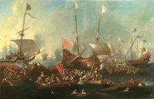The Battle of Lepanto - A Sea Battle between Christians and Barbary Corsairs, 1615-20.  Creator: Andries van Eertvelt.