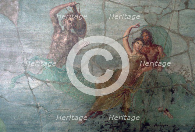 Roman wall-painting of Neptune and Amphitrite on the tail of a Triton. Creator: Unknown.