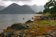 The Five Sisters of Kintail from across Loch Duich, Highland, Scotland.