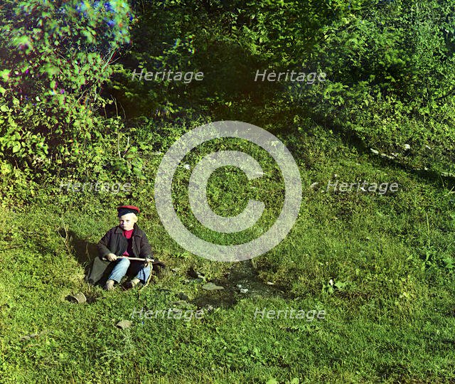 On the Sim River; Shepherd boy, 1910. Creator: Sergey Mikhaylovich Prokudin-Gorsky.