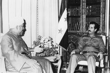 Saddam Hussein at a meeting, Iraq, 1986. Artist: Unknown
