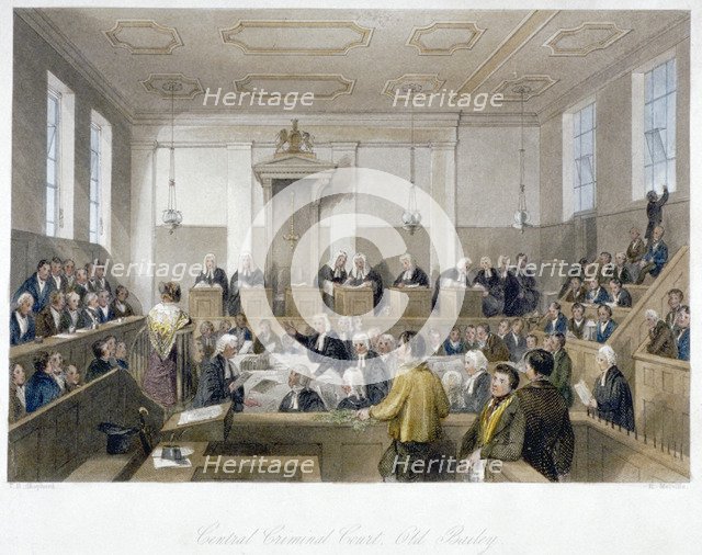 Inside the Central Criminal Court, Old Bailey, with a court in session, City of London, 1840. Artist: Harden Sidney Melville       