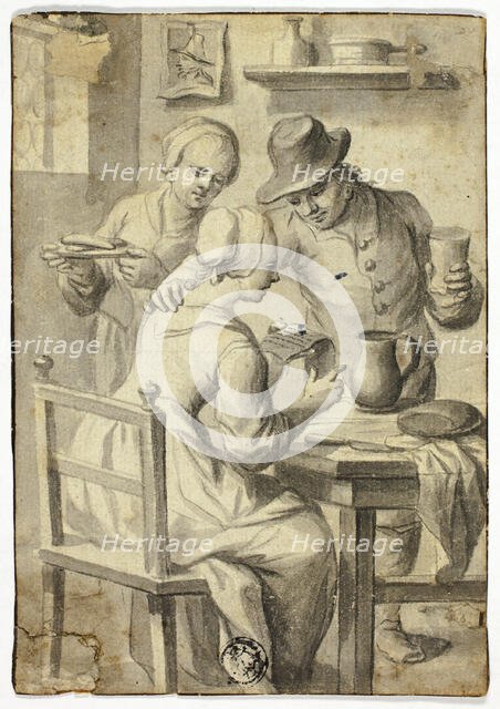 Woman Reading at Table While Man and Woman Listen In, n.d. Creator: Egbert van Heemskerk.