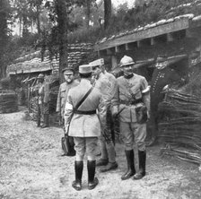 'M. Poincare, le Ministre de la Guerre et le general Joffre sur le front de la Somme; Le..., 1916. Creator: Unknown.