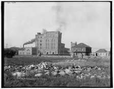 Sulphite paper mill and old block house, Sault Ste. Marie, Ont., (1902?). Creator: William H. Jackson.