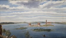 Ruins of the Castle on the Trakai Lake (Lake Galve), 1853. Creator: Wincenty Dmochowski.