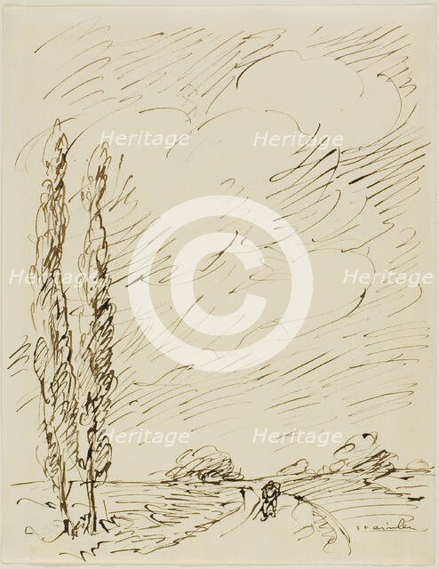 Tramp on a Road with Two Poplar Trees, n.d. Creator: Theophile Alexandre Steinlen.