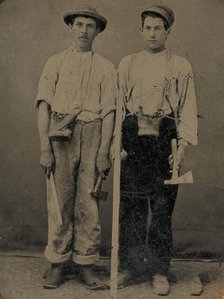 Two Young Workmen with Hatchets, 1860s-70s. Creator: Unknown.