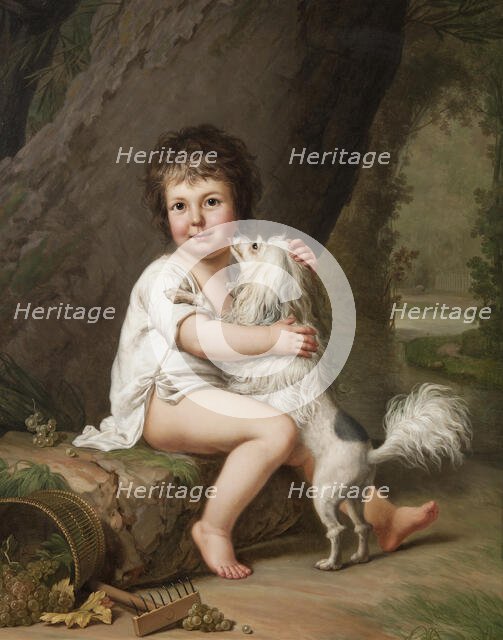Portrait of the young Henri Bertholet-Campan (1784-1821) with the dog Aline, 1786. Creator: Adolf Ulric Wertmüller.