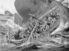 Japanese warship Hatsuse foundering, Russo-Japanese War, 1904-5. Artist: Unknown