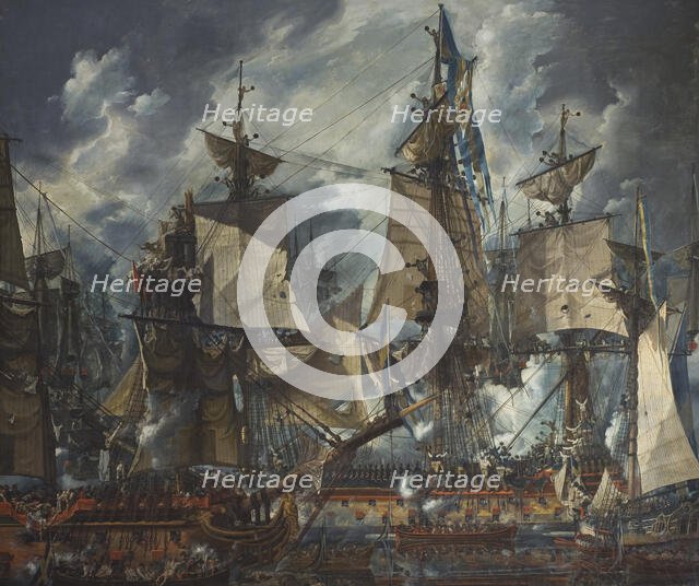 The Swedish command ship Gustaf III after the Battle of Hogland in 1788, 1794. Creator: Louis Jean Desprez.