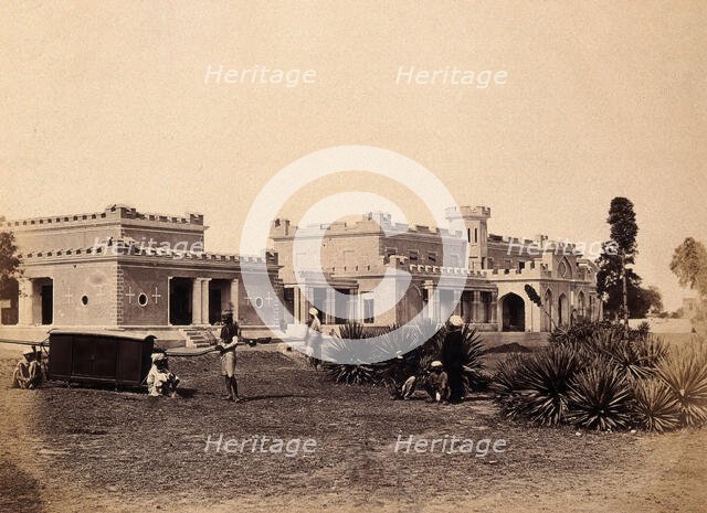 India: Ludlow Castle, Delhi, with a sedan-chair and attendants in the garden, c1858. Creator: Felice Beato.