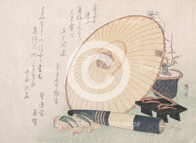 Umbrellas and Geta (Japanese Wooden Sandals), probably 1816., probably 1816. Creator: Shinsai.