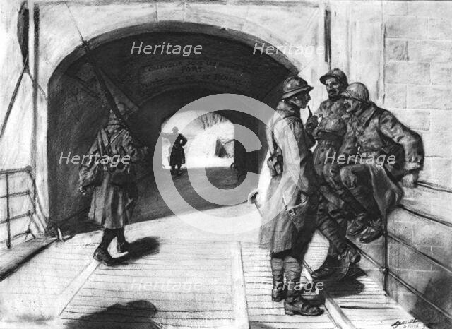 'A l'entrée du fort Saint-Michel, au Nord de Verdun; entre deux bombardements', 1916. Creator: Lucien Jonas.