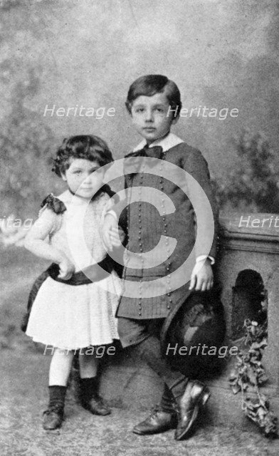 Albert Einstein, (1879-1955), theoretical physicist, and his sister Maja as small children, 1880s. Artist: Unknown