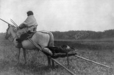 Atsina Indian on horse pulling travois, c1908. Creator: Edward Sheriff Curtis.