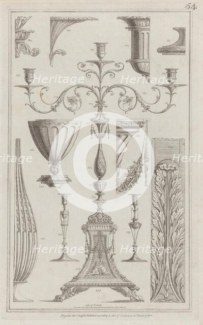 Candelabra, Vessels and Ornament, nos. 358-369 ("Designs for Various Ornaments,"..., March 20, 1792. Creator: Michelangelo Pergolesi.