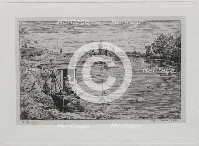 The Boat Trip: The Cabin Boy Fishing (Line Fishing), 1861. Creator: Charles François Daubigny (French, 1817-1878).