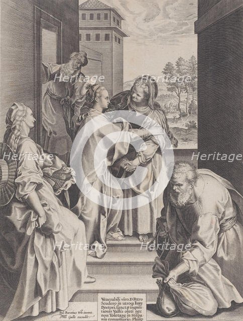 The Visitation, the Virgin and Saint Elizabeth embracing in the center, flanked by other f..., 1589. Creator: Unknown.