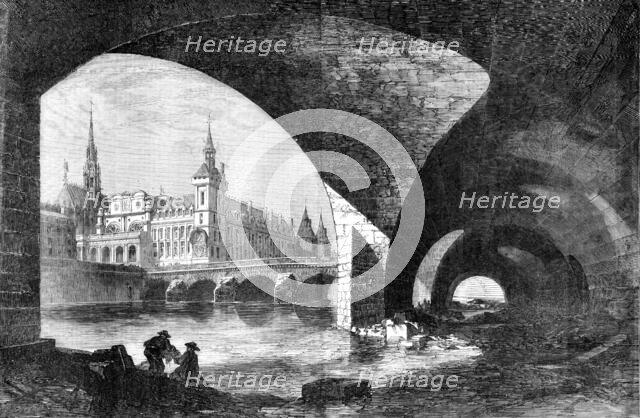 Paris Improvements: the Palais de Justice, Sainte Chapelle, and Pont au Change, 1857. Creator: D Lancelot.