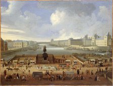 Pont-Neuf, seen from entrance to Place Dauphine, Malaquais quay with College des..., c1666 and 1669. Creator: Unknown.