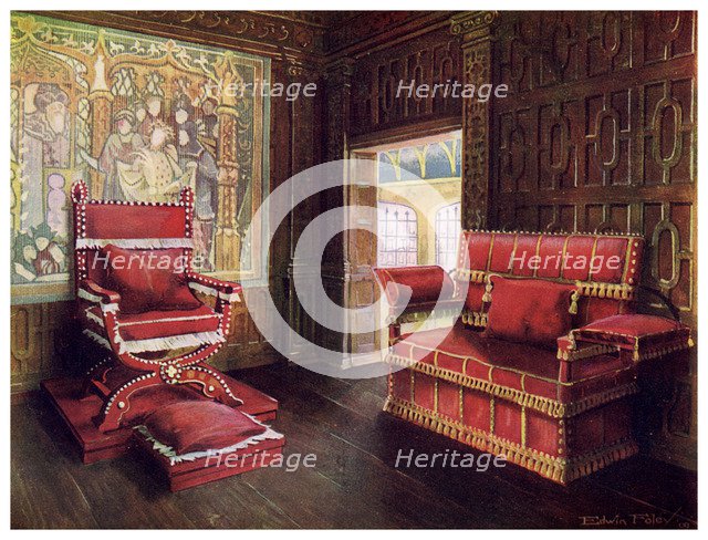 Upholstered chair and couch with adjustable ends, 1910.Artist: Edwin Foley