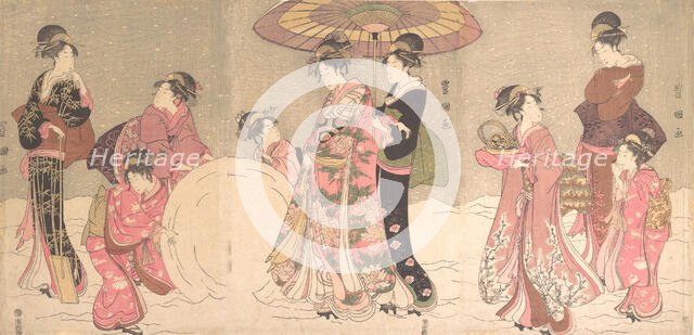 Courtesans and Attendants Making a Giant Snowball, ca. 1796. Creator: Utagawa Toyokuni I.