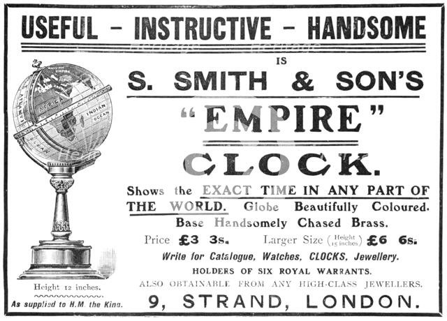 Useful - Instructive - Handsome is S. Smith & Son's "Empire" Clock, 1909. Creator: Unknown.
