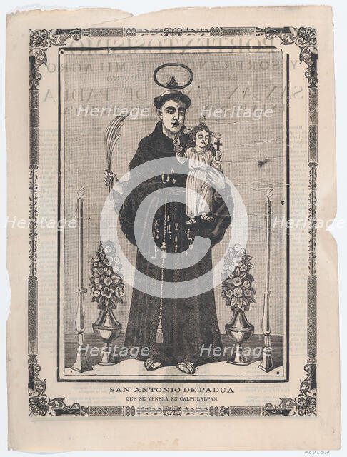 Broadsheet with image of Saint Antony of Padua, ca. 1900-1910., ca. 1900-1910. Creator: José Guadalupe Posada.