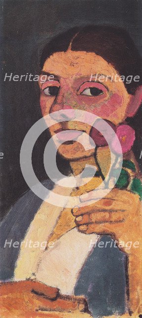 Self-Portrait with Two Flowers in Her Raised Left Hand, 1907.