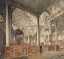 Interior view of the Church of St Stephen Walbrook, City of London, 1811. Artist: John Coney