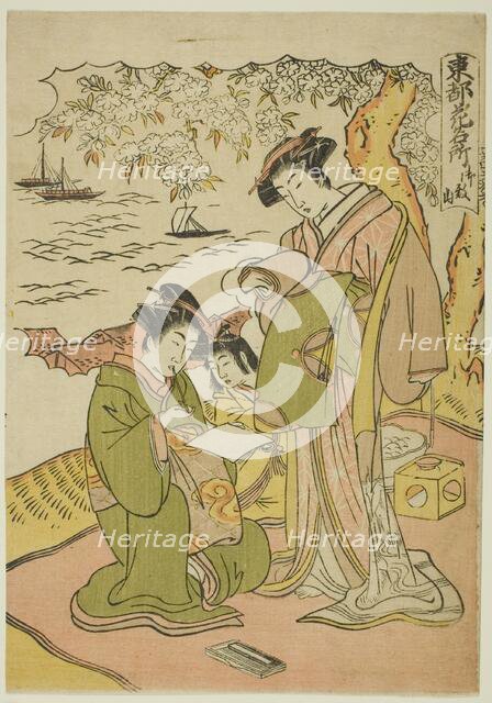 Goten Hill (Gotenyama), from the series "Famous Places for Flowers in the Eastern..., late 18th cent Creator: Kitao Masanobu.