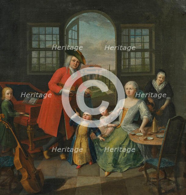 A family playing music in an interior, 1734. Creator: Waerdigh, Dominicus Gottfried (1700-1789).