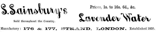 Advertisement for S. Sainsbury's Lavender Water, 1895. Creator: Unknown.