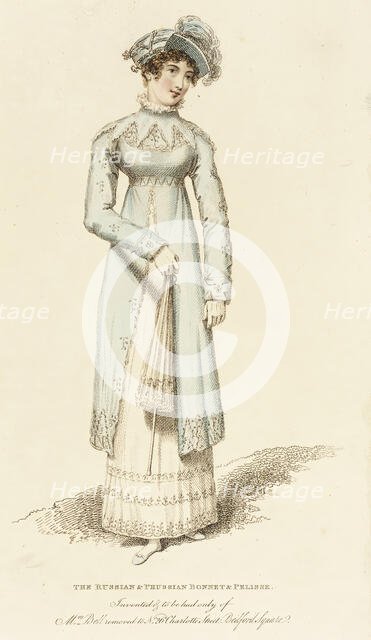 Fashion Plate (The Russian & Prussian Bonnet & Pelisse), 1814. Creator: John Bell.