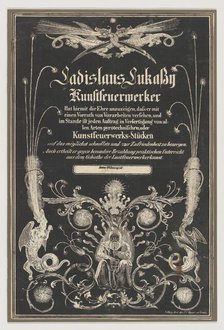 Trade card for Ladislas Lukassy Kunstfeuerwerker, 19th century. Creator: Joseph Franz Kaiser.